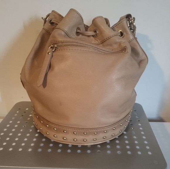 NWOT CREAM DANIER LEATHER STUDDED BAG - Picture 5 of 9